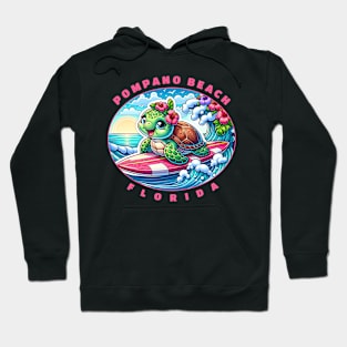 Pompano Beach Florida Girls Cute Surfing Sea Turtle Hoodie